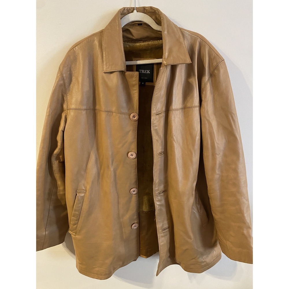 Men's Trek New York Tan Leather Jacket  Vintage Size Medium